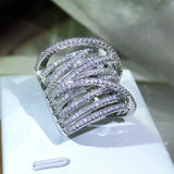 Wide Twisted Ring with Zircon Statement CZ Jewelry