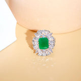 Square Green Cubic Zircon Crystal Silver Plated Adjustable Open Ring