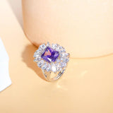 Square Green Cubic Zircon Crystal Silver Plated Adjustable Open Ring