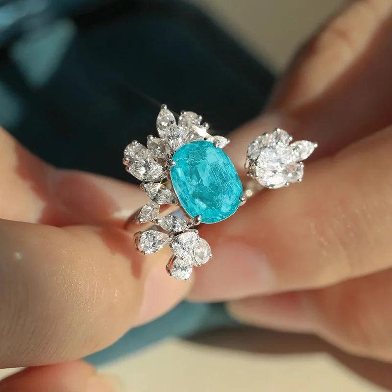 Paraiba Tourmaline Oval Open Ring Silver Gemstones Jewelry