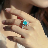 Paraiba Tourmaline Oval Open Ring Silver Gemstones Jewelry