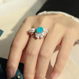 Paraiba Tourmaline Oval Open Ring Silver Gemstones Jewelry