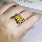 Yellow Crystal CZ Stone Ring Silver Wedding Statement Party Jewelry