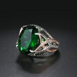 Green CZ Stone Crystal Oval Ring for Women Wedding Jewelry