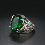 Green CZ Stone Crystal Oval Ring for Women Wedding Jewelry