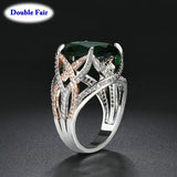 Green CZ Stone Crystal Oval Ring for Women Wedding Jewelry