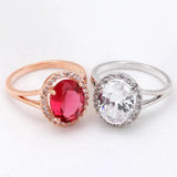 Red Stone Crystal Wedding Ring Top Rose Austrian Crystals R227