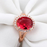 Red Stone Crystal Wedding Ring Top Rose Austrian Crystals R227