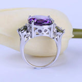 Purple Crystal Rings With Green Leaves 14mm CZ Wedding Engagement Rings