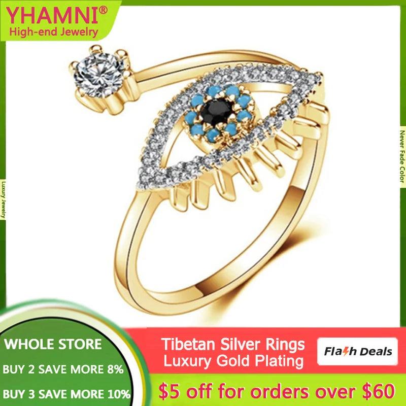 Bohemia Evil Eye Ring Adjustable Tibetan Silver Wedding Band Jewelry