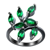 Green Spring Leaves CZ Zircon Wedding Party Ring for Women