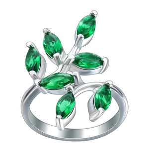 Green Spring Leaves CZ Zircon Wedding Party Ring for Women