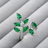 Green Spring Leaves CZ Zircon Wedding Party Ring for Women