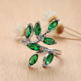 Green Spring Leaves CZ Zircon Wedding Party Ring for Women