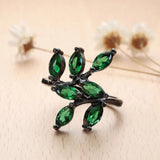Green Spring Leaves CZ Zircon Wedding Party Ring for Women