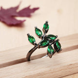 Green Spring Leaves CZ Zircon Wedding Party Ring for Women