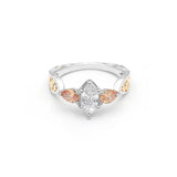 Orange Zircon Water Drop Ring Silver Flower Jewelry