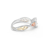 Orange Zircon Water Drop Ring Silver Flower Jewelry