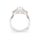 Orange Zircon Water Drop Ring Silver Flower Jewelry
