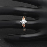Orange Zircon Water Drop Ring Silver Flower Jewelry