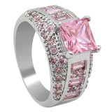 Square Cz Zirconia Silver Ring Pink/Purple/Blue
