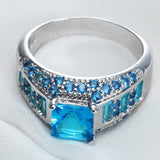 Square Cz Zirconia Silver Ring Pink/Purple/Blue