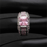 Square Cz Zirconia Silver Ring Pink/Purple/Blue