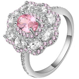 Hainon Crystal Flower Engagement Ring CZ Wedding Finger Rings