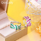 Green Red CZ Adjustable Size Open Finger Ring for Women F091