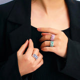 Green Red CZ Adjustable Size Open Finger Ring for Women F091