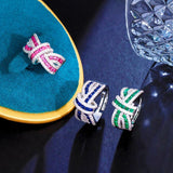 Green Red CZ Adjustable Size Open Finger Ring for Women F091
