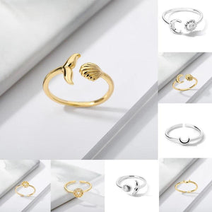 Adjustable Silver Copper Sun Moon Shell Tail Rings For Women