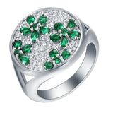 Hainon Flower Finger Ring for Women Green CZ Gem Silver Wedding Engagement Rings