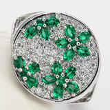 Hainon Flower Finger Ring for Women Green CZ Gem Silver Wedding Engagement Rings