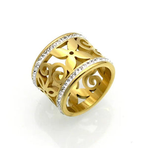 Crystal Rhinestone Stainless Steel Wedding Flower Ring