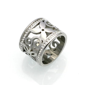 Crystal Rhinestone Stainless Steel Wedding Flower Ring