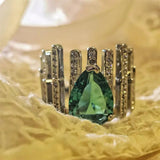 Water Drop Emerald Wedding Ring Green Zirconia Retro Finger Rings