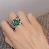 Water Drop Emerald Wedding Ring Green Zirconia Retro Finger Rings