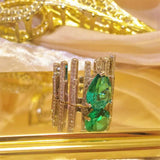 Water Drop Emerald Wedding Ring Green Zirconia Retro Finger Rings