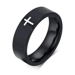 Stainless Steel Cross Rings - Laser Engraved 6mm