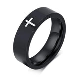 Stainless Steel Cross Rings - Laser Engraved 6mm