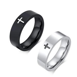 Stainless Steel Cross Rings - Laser Engraved 6mm