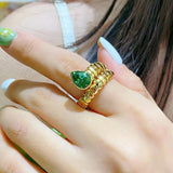 Vintage Yellow Women Ring Water Drop Emerald Zirconia Twisted Rings