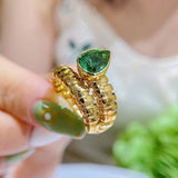 Vintage Yellow Women Ring Water Drop Emerald Zirconia Twisted Rings