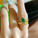 Vintage Yellow Women Ring Water Drop Emerald Zirconia Twisted Rings