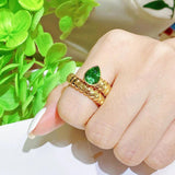 Vintage Yellow Women Ring Water Drop Emerald Zirconia Twisted Rings