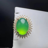 Green Agate Finger Ring Charm Adjustable Zircon Stone Ring For Women