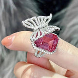 Delicate Pink CZ Butterfly Wedding Ring Open Rings