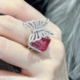 Delicate Pink CZ Butterfly Wedding Ring Open Rings