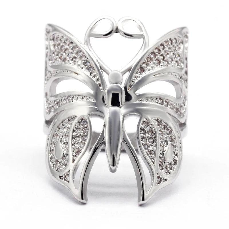 Zircon Animal Ring for Women Butterfly Heart Engagement